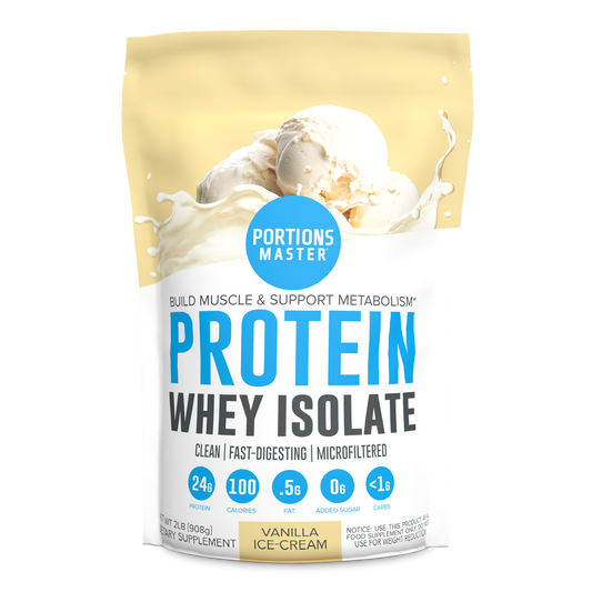Portions Master Non-GMO Cross-Flow Microfiltration Whey Protein Isolate, Sweetened with Stevia | Vanilla Ice Cream