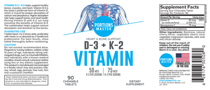 Portions Master Vitamin D-3 + K-2 Heart & Bones Support (90 Count)
