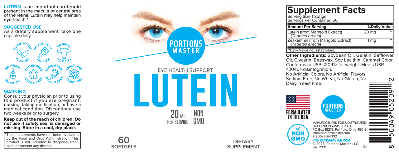 Portions Master Lutein Eye Health Support (60 Count)