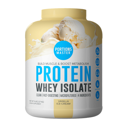 Portions Master Non-GMO Cross-Flow Microfiltration Whey Protein Isolate, Sweetened with Stevia | Vanilla Ice Cream