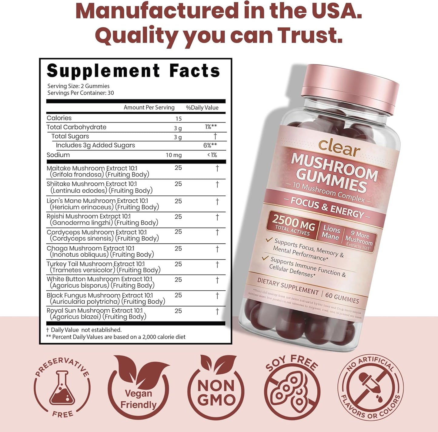 Mushroom Gummies for Focus & Mental Clarity – Lion’s Mane + Adaptogenic Blend for Energy & Brain Support