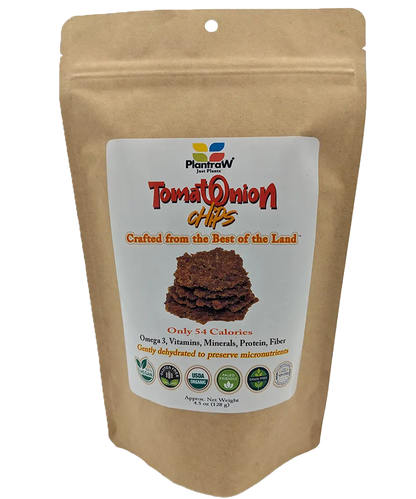 Tomato-Onion Chips: Natural, Gluten-Free, Dehydrated, Organic, Keto-Friendly Chips.
