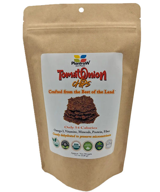 Tomato-Onion Chips: Natural, Gluten-Free, Dehydrated, Organic, Keto-Friendly Chips.