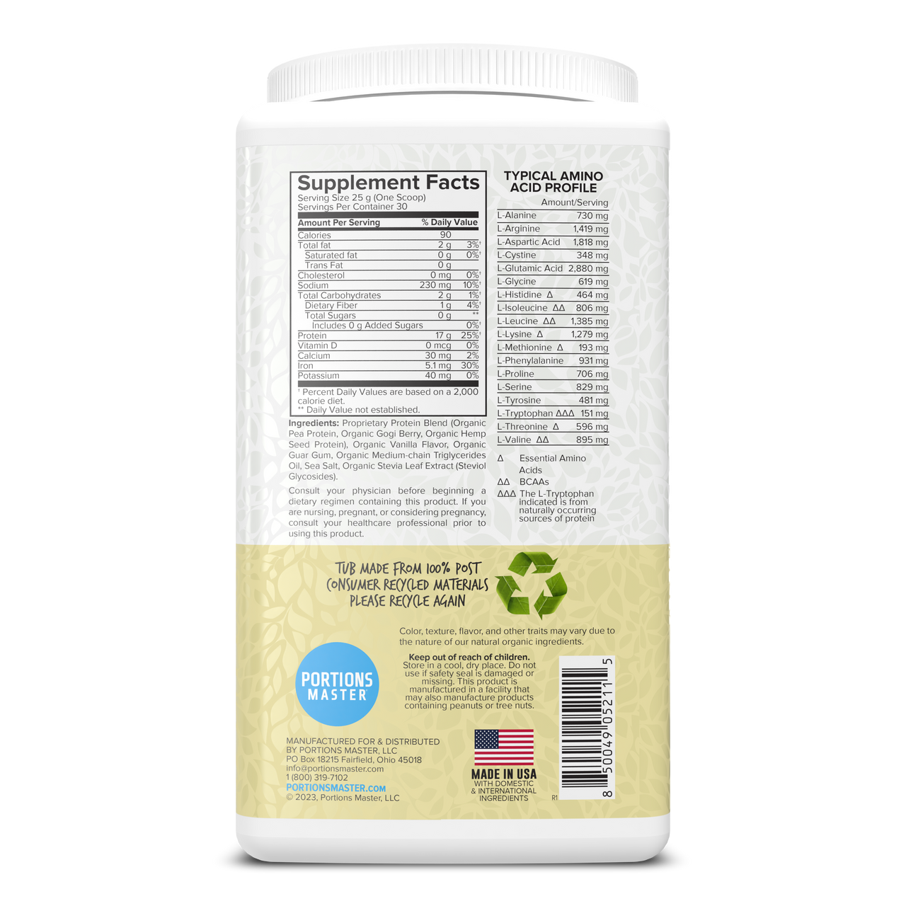 Portions Master Vegan Protein Blend Vanilla