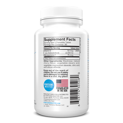 Portions Master Vitamin D-3 + K-2 Heart & Bones Support (90 Count)