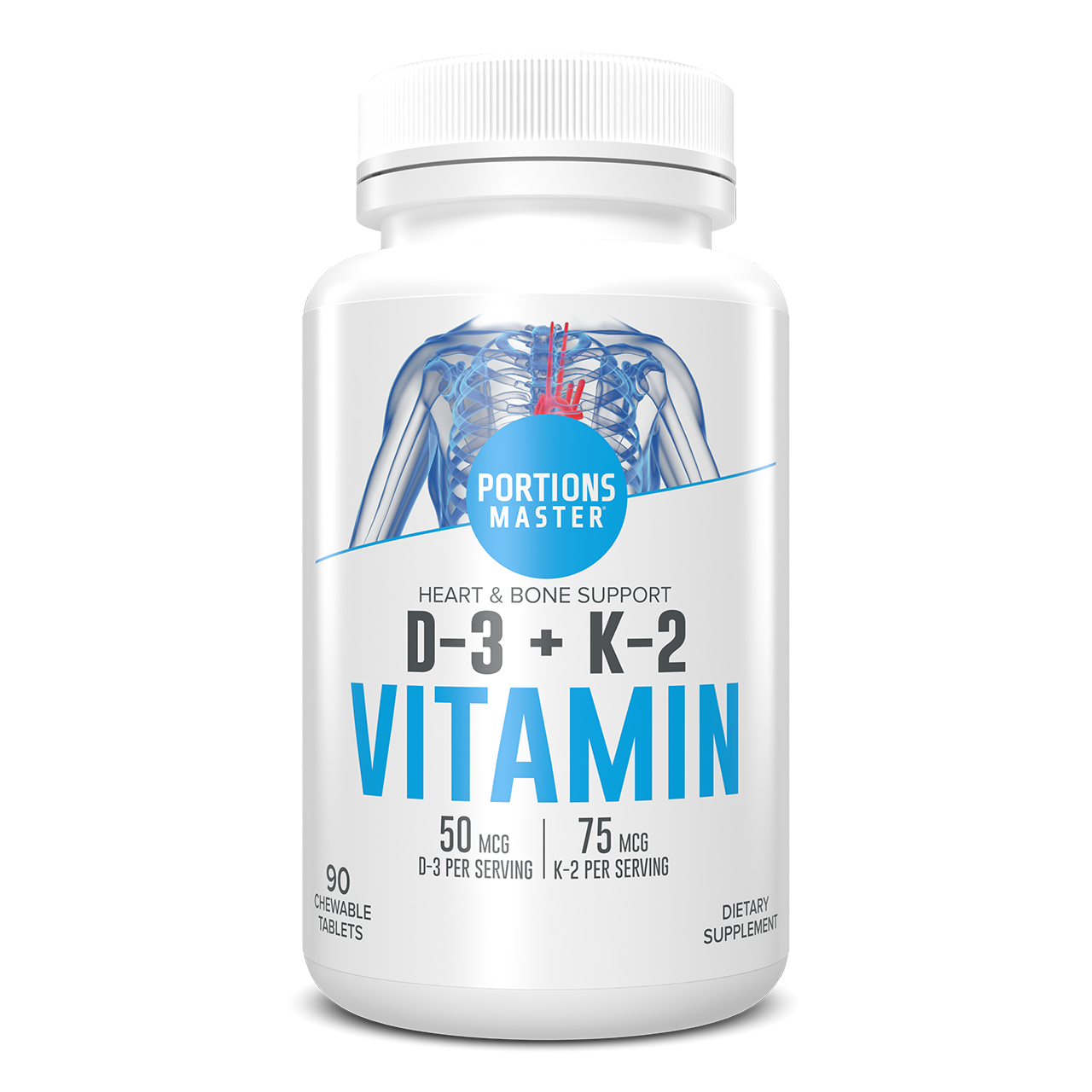 Portions Master Vitamin D-3 + K-2 Heart & Bones Support (90 Count)