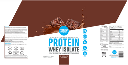 Portions Master Non-GMO Cross-Flow Microfiltration Whey Protein Isolate, Sweetened with Stevia | Chocolate Brownie