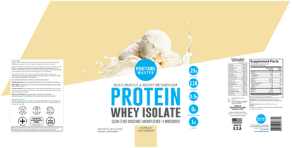 Portions Master Non-GMO Cross-Flow Microfiltration Whey Protein Isolate, Sweetened with Stevia | Vanilla Ice Cream