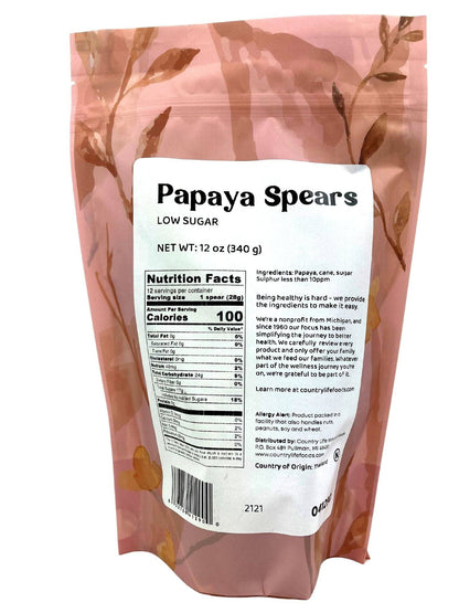 Organic Papaya Spears, Low Sugar
