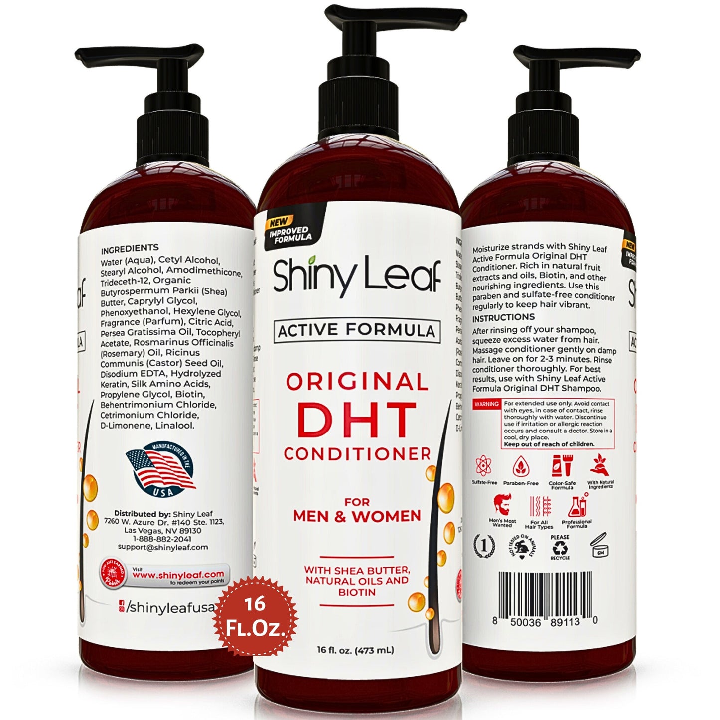 DHT Blocker Hair Loss Conditioner 16oz Active Formula with Biotin by Shiny Leaf