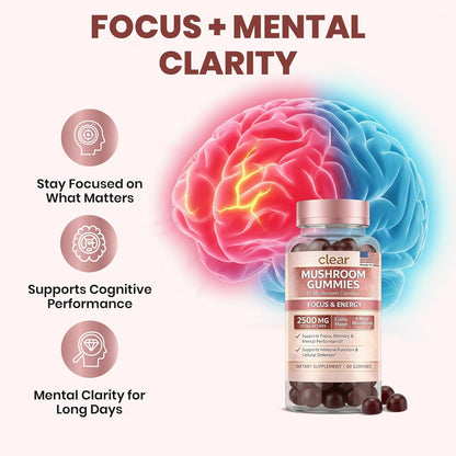 Mushroom Gummies for Focus & Mental Clarity – Lion’s Mane + Adaptogenic Blend for Energy & Brain Support