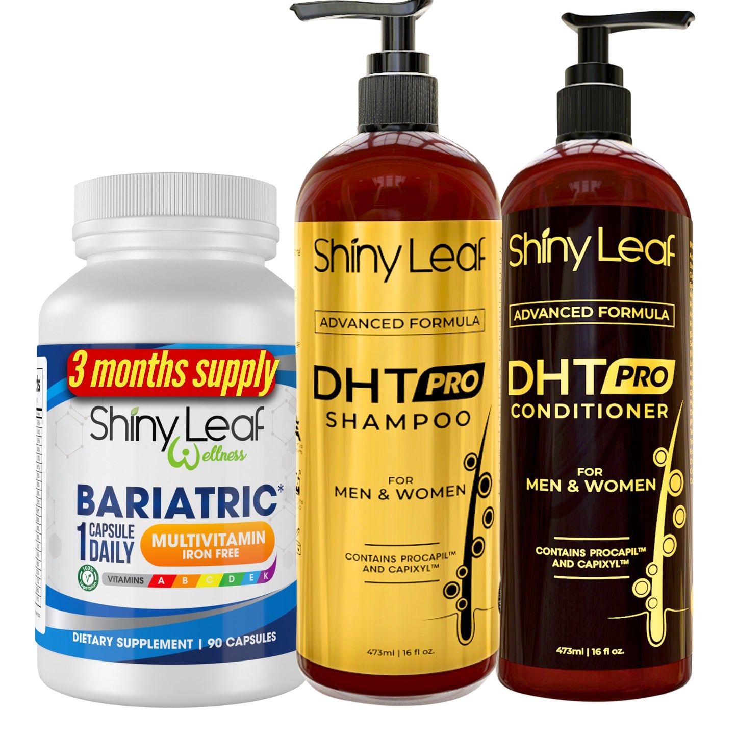 Bariatric Multivitamin Iron Free With DHT Pro Shampoo and Conditioner Hair Care Bundle