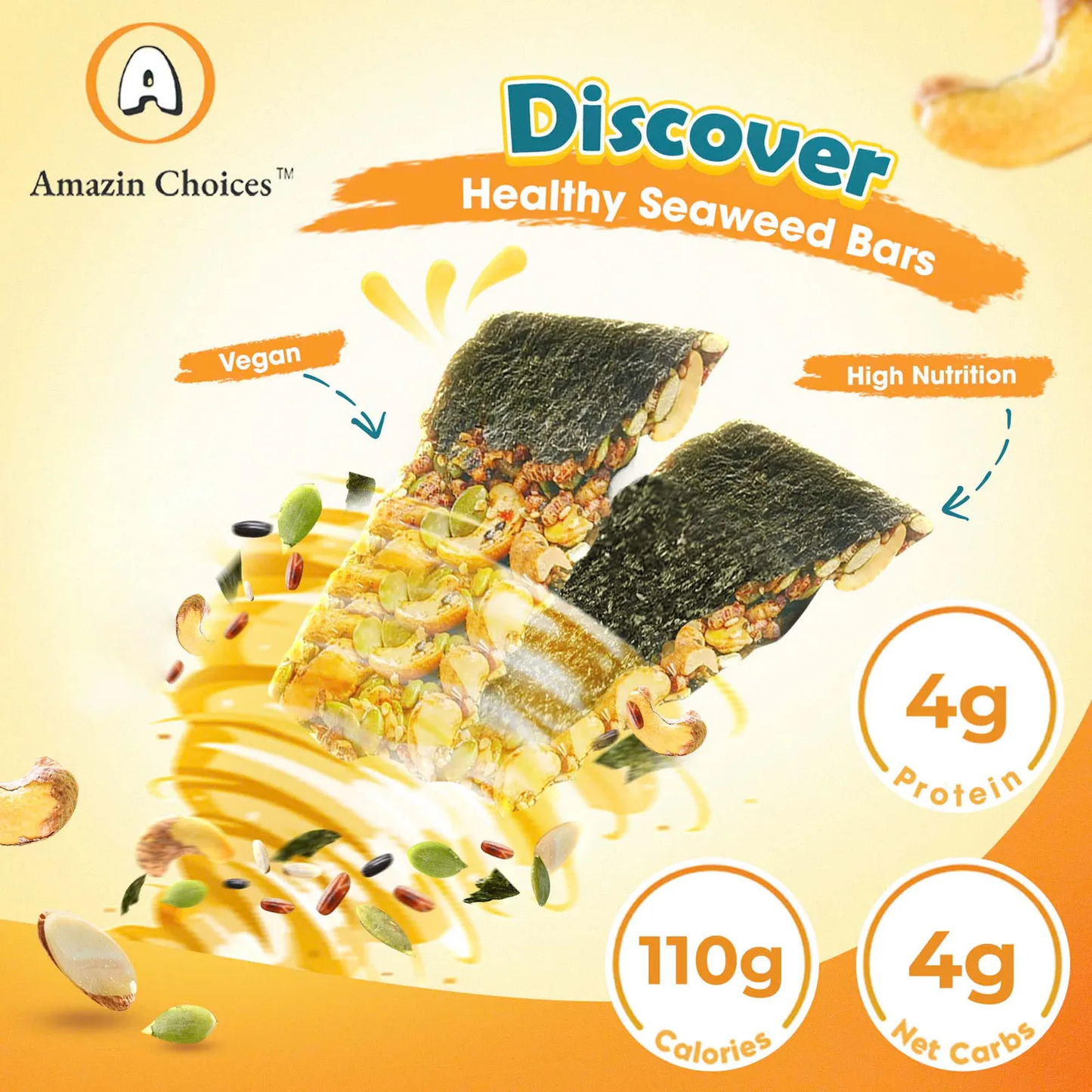 Amazin Choices Rong Biển Kẹp Hạt Cao Cấp 2 Hộp (32 Thanh) – Mua $39.98, Tặng Miễn Phí Bộ Quà Snack Việt ($20.97 Giá Trị): Xoài Cay Sấy Dẻo, Ổi Sấy Dẻo & Bánh Dừa Nướng