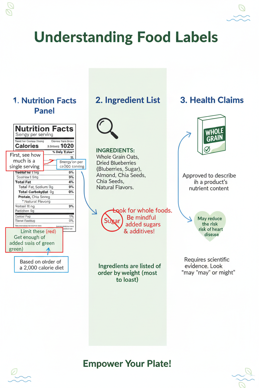 Understanding Food Labels guide with nutrition facts and ingredient list explanations