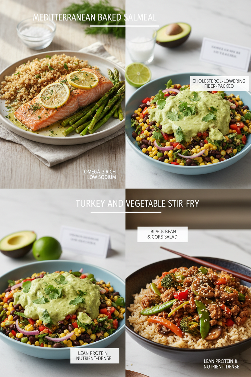 Heart-Healthy Recipes Guide with low sodium meals, omega-3 rich foods, and cholesterol-lowering recipes