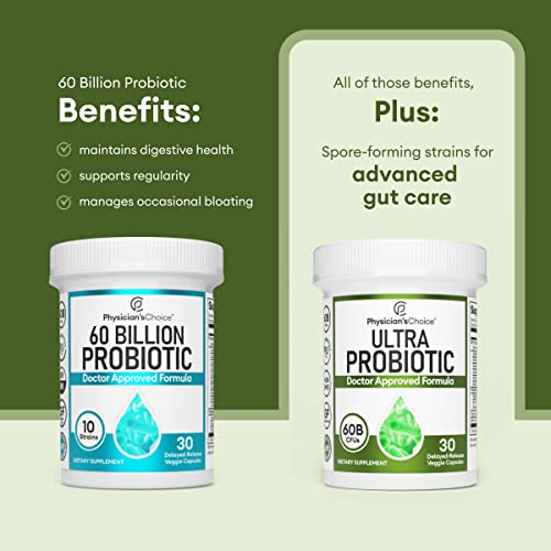 Physician's CHOICE Probiotics 60 Billion CFU - 10 Diverse Strains + Organic Prebiotic - Digestive & Gut Health - Supports Occasional Constipation, Diarrhea, Gas & Bloating - Probiotics For Women & Men - NutritionAdvice