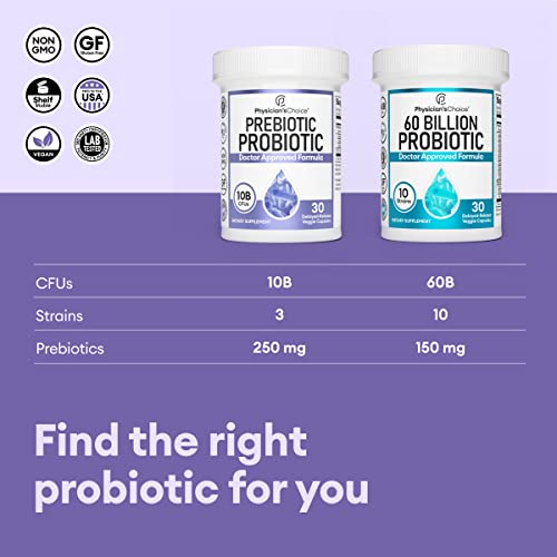 Physician's CHOICE Probiotics 60 Billion CFU - 10 Diverse Strains + Organic Prebiotic - Digestive & Gut Health - Supports Occasional Constipation, Diarrhea, Gas & Bloating - Probiotics For Women & Men - NutritionAdvice