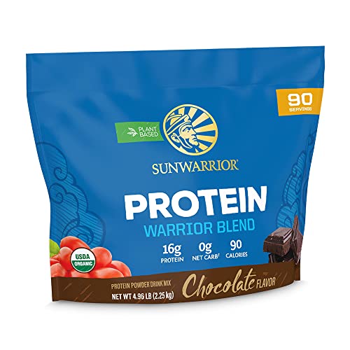 Sunwarrior - Warrior Blend, Plant Based, Raw Vegan Protein Powder with Peas & Hemp, Chocolate, 30 Servings, 26.4 Ounce