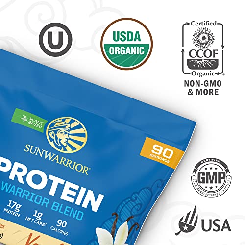 Sunwarrior - Warrior Blend, Plant Based, Raw Vegan Protein Powder with Peas & Hemp, Chocolate, 30 Servings, 26.4 Ounce