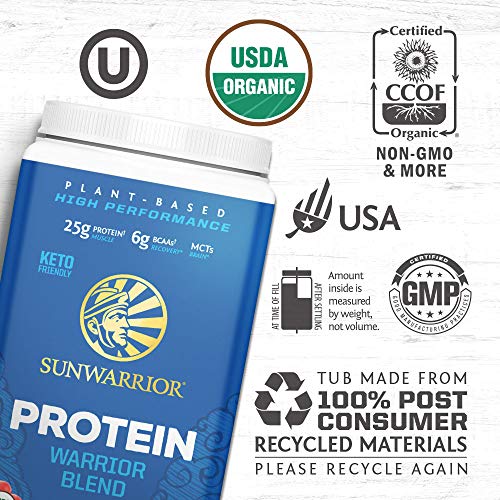 Sunwarrior - Warrior Blend, Plant Based, Raw Vegan Protein Powder with Peas & Hemp, Chocolate, 30 Servings, 26.4 Ounce