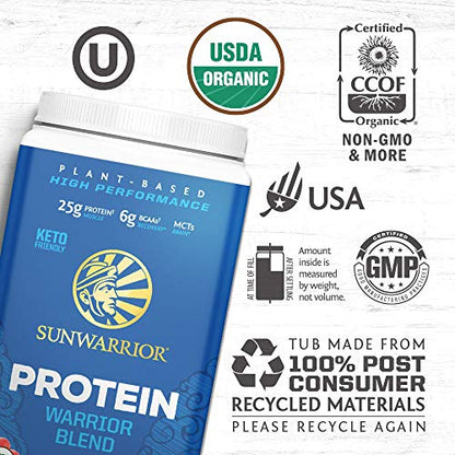 Sunwarrior - Warrior Blend, Plant Based, Raw Vegan Protein Powder with Peas & Hemp, Chocolate, 30 Servings, 26.4 Ounce - NutritionAdvice