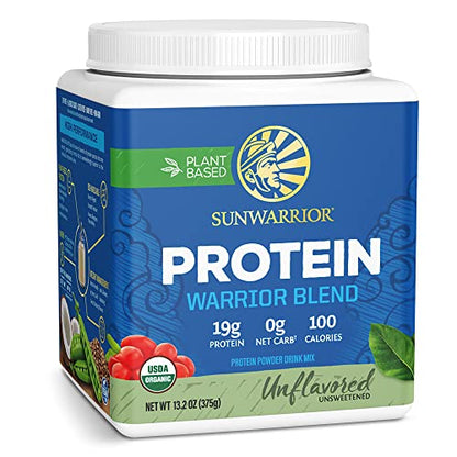 Sunwarrior - Warrior Blend, Plant Based, Raw Vegan Protein Powder with Peas & Hemp, Chocolate, 30 Servings, 26.4 Ounce