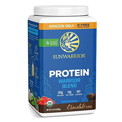 Sunwarrior - Warrior Blend, Plant Based, Raw Vegan Protein Powder with Peas & Hemp, Chocolate, 30 Servings, 26.4 Ounce