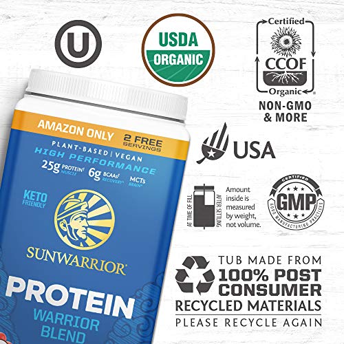 Sunwarrior - Warrior Blend, Plant Based, Raw Vegan Protein Powder with Peas & Hemp, Chocolate, 30 Servings, 26.4 Ounce