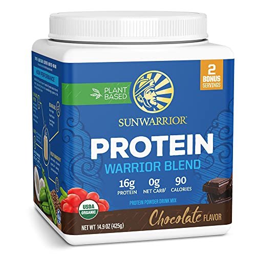 Sunwarrior - Warrior Blend, Plant Based, Raw Vegan Protein Powder with Peas & Hemp, Chocolate, 30 Servings, 26.4 Ounce