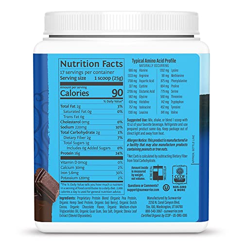 Sunwarrior - Warrior Blend, Plant Based, Raw Vegan Protein Powder with Peas & Hemp, Chocolate, 30 Servings, 26.4 Ounce - NutritionAdvice