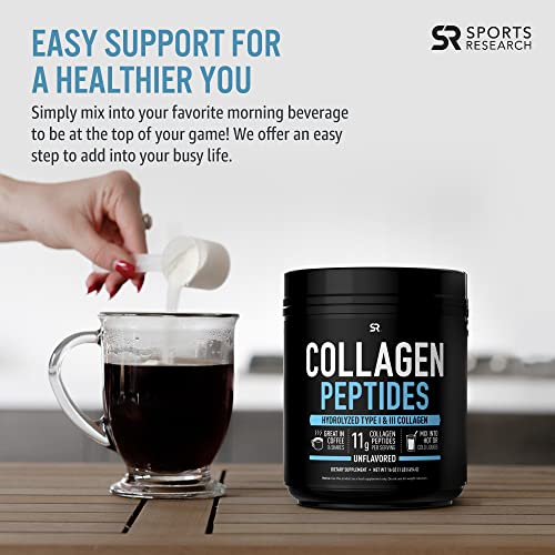 Sports Research Collagen Powder Supplement - Vital for Healthy Joints, Bones, Skin, & Nails - Hydrolyzed Protein Peptides - Great Keto Friendly Nutrition for Men & Women - Mix in Drinks (16 Oz) - NutritionAdvice